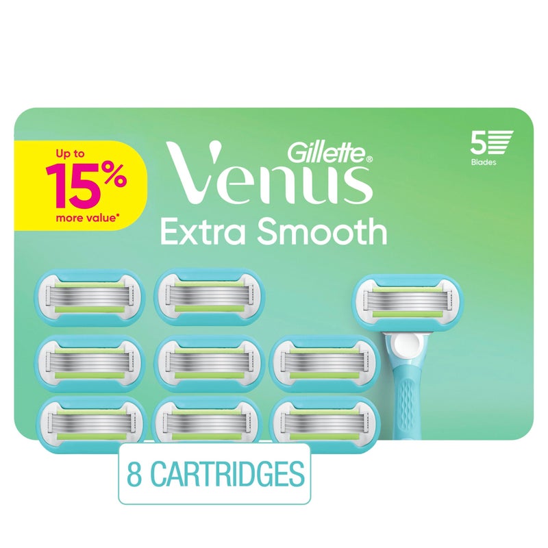 Gillette Venus Extra Smooth Womens Razor Blades 5Bladed Razor Refills 8 Count